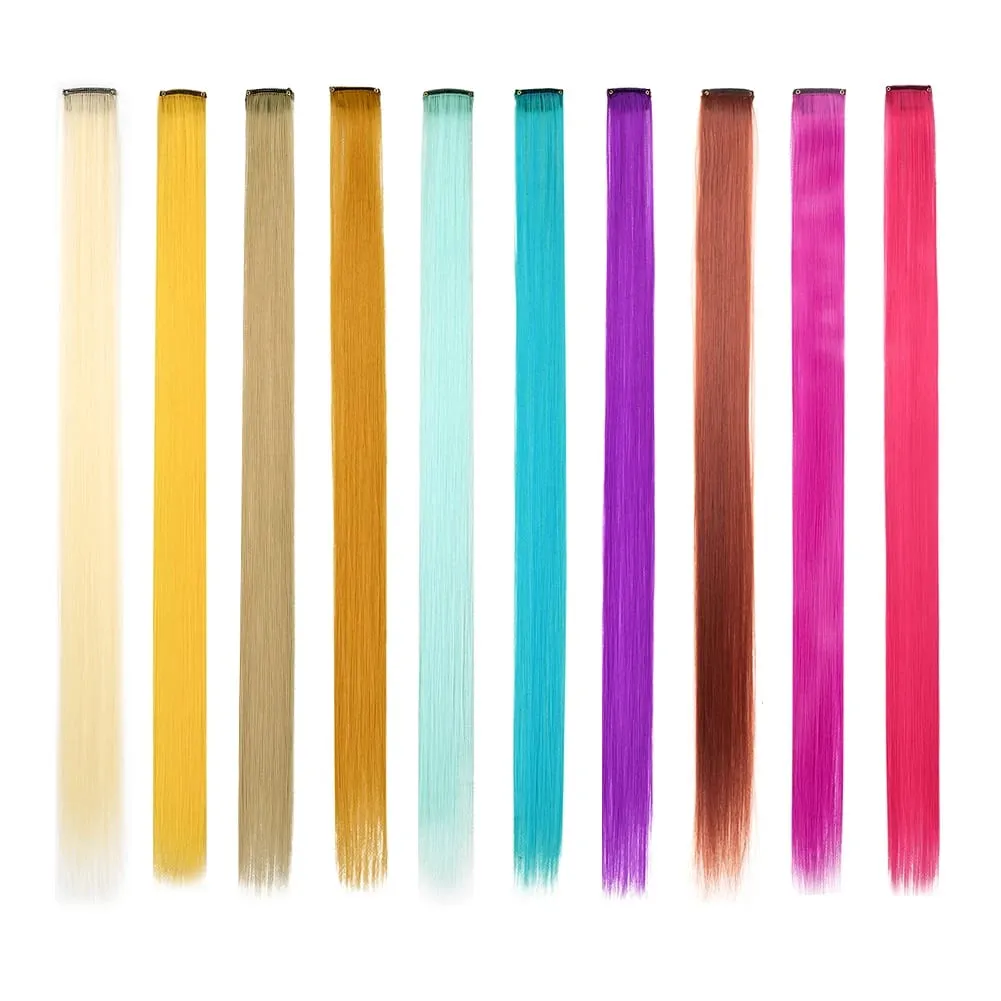 10 PCS Colored Clip in Hair Extensions 22 Inch Rainbow Straight Synthetic Hairpieces For women Cosplay Party Christmas New Year — image 10