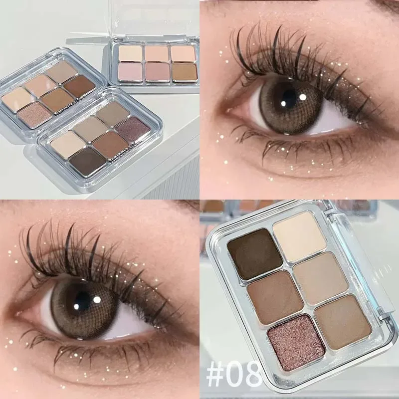Palette di ombretti opachi luccicanti di rosa grigia 6 colori Glitter color terra Ombretto a bassa saturazione Pigmento Cosmetici a lunga durata — image 12