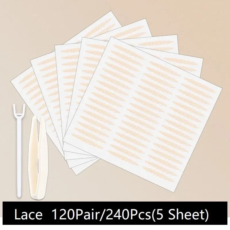 240PCS 눈꺼풀 테이프 이중 접착제 스티커 보이지 않는 이중 배 눈꺼풀 레이스 붙여 넣기 지우기 베이지 스트라이프 자체 접착 아이 메이크업 도구