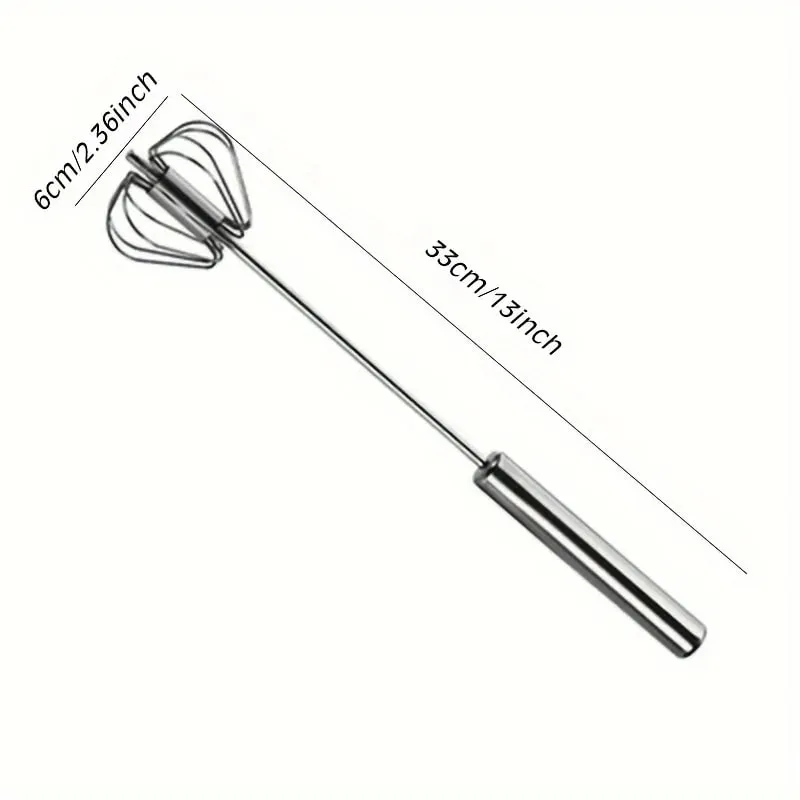 Batidor de huevos semiautomático de acero inoxidable, batidor de huevos giratorio para crema, batidor de huevos manual para el hogar, herramienta para hornear, sin batería