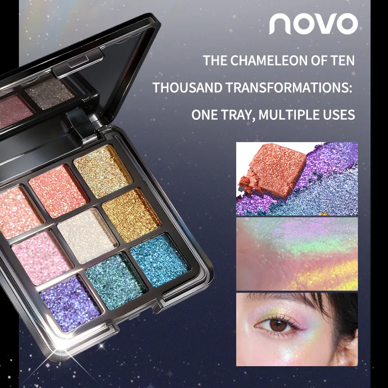 Yunyi Chameleon Devítibarevný disk s očními stíny Polarizovaný blikač Perleťový oční stín Vícebarevný barevný make-up — image 2
