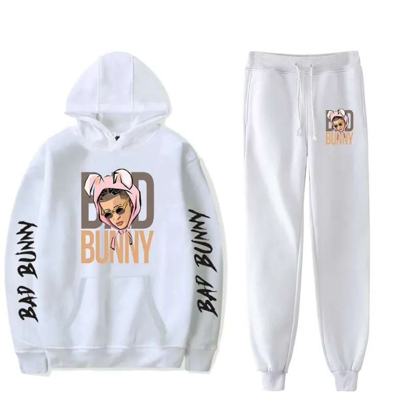 Harajuku Comfortable Funny bad bunny Print Sweatshirt Sweatpants Suit Men/Women Hoodies+ Trousers Suit Cute 2 Piece Set Clothes — image 23