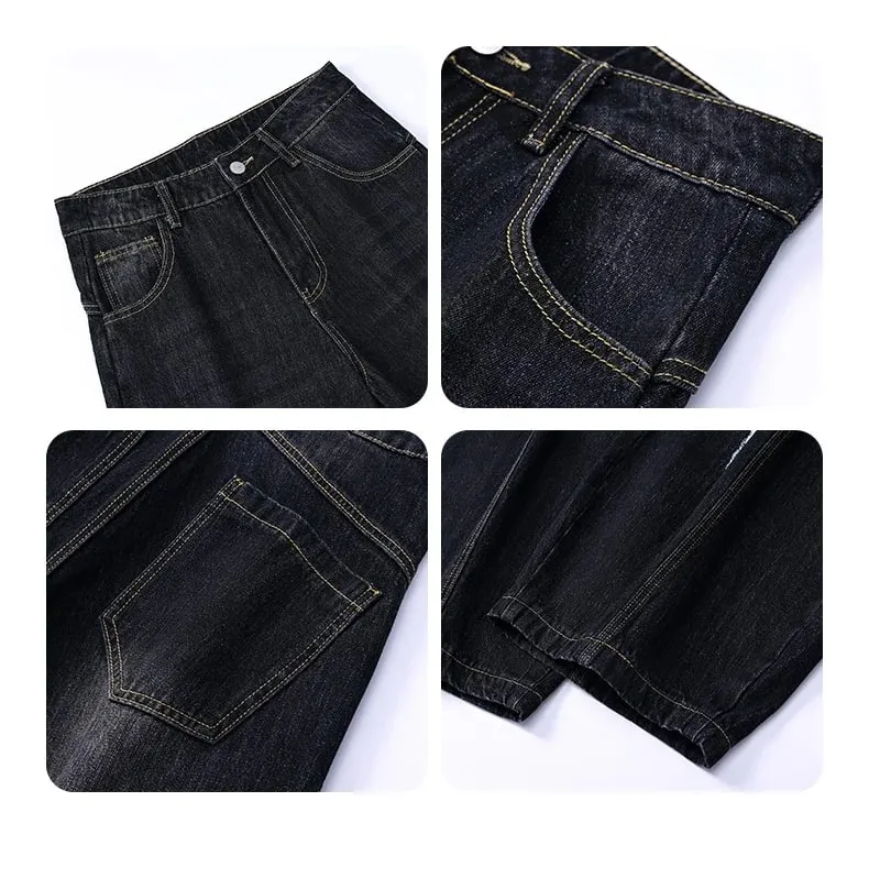 Seluar Jeans Kaki Melengkung Gaya Retro Uniseks Santai Sesuai Perca Tampalan Lembut Tahan Lama Wanita Lelaki Serbaguna Dicuci Seluar Lebar Kaki — image 7