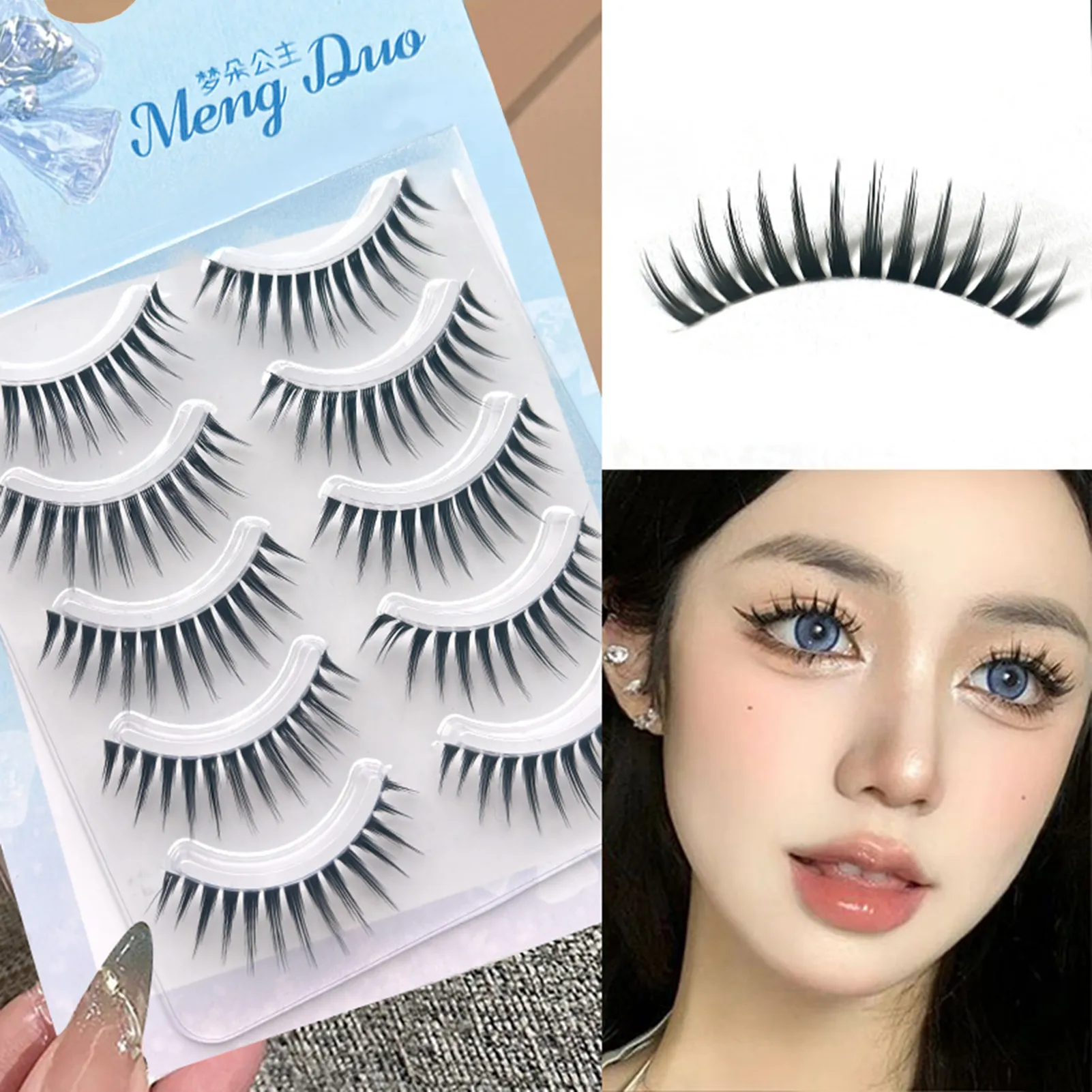 5 párů umělých řas manga v korejském stylu Přírodní špičaté Wispy tlusté prodloužení řas pro krásu očí Cosplay nástroje pro vlastní líčení — image 2