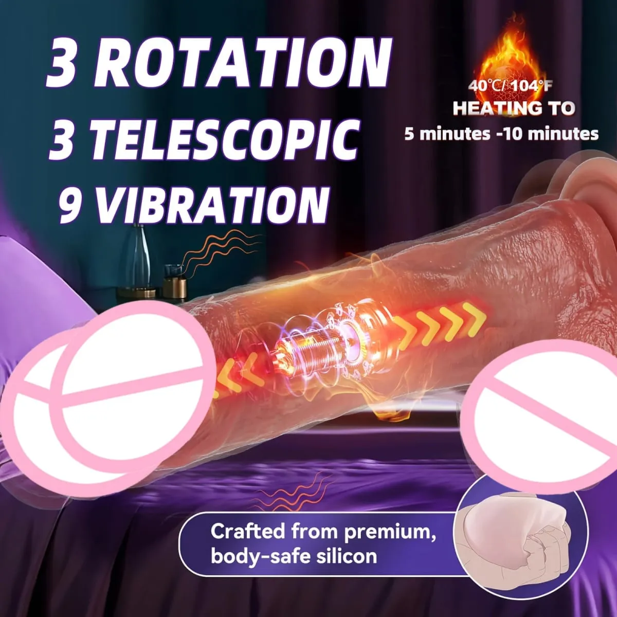 9 trybów wibracji 3 tryby rozciągania i 3 tryby wytrząsania Dildo elektryczne kobiece zabawki erotyczne silikonowe Dildo teleskopowe wibracje wibracyjne ogrzewanie 18+ — image 2