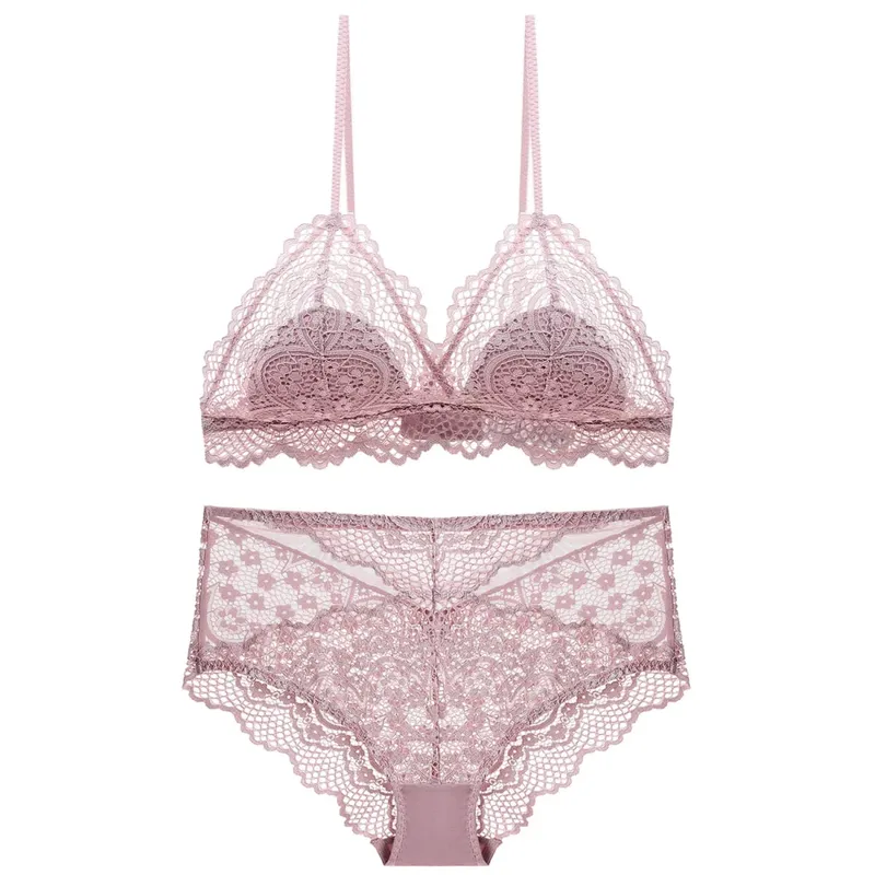 Sexy Hollow Out Lace Triangle Thin Lined Bra without Stones Panty Set Underwear Women Lingerie Bralette — image 2