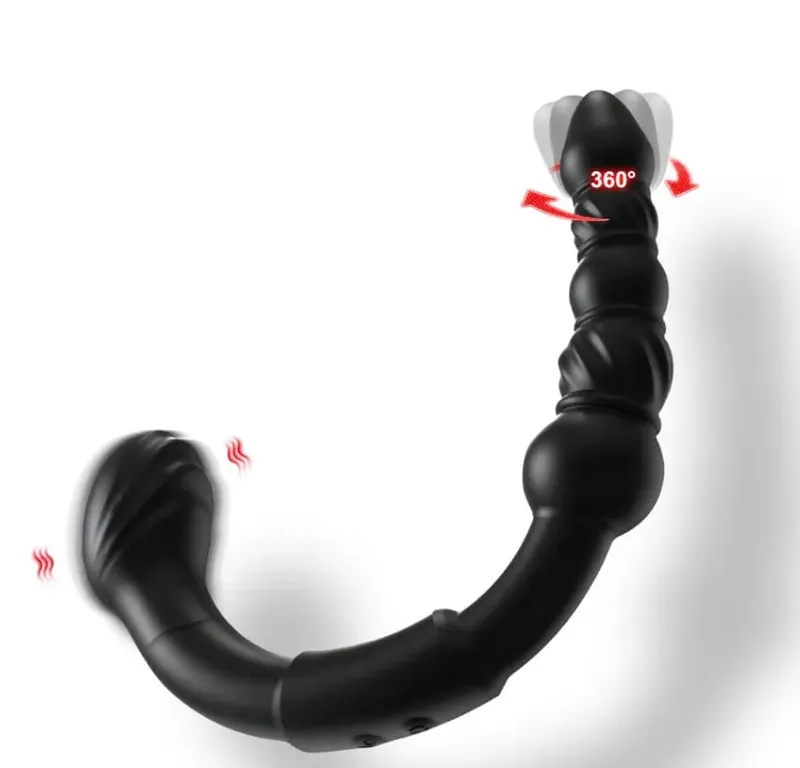 Dual-Ended Vibrating Prostate Massager โค้ง Anal Dildo Butt Plug Vibrator หมุน Anal ลูกปัดของเล่นสำหรับผู้ใหญ่สำหรับผู้ใหญ่