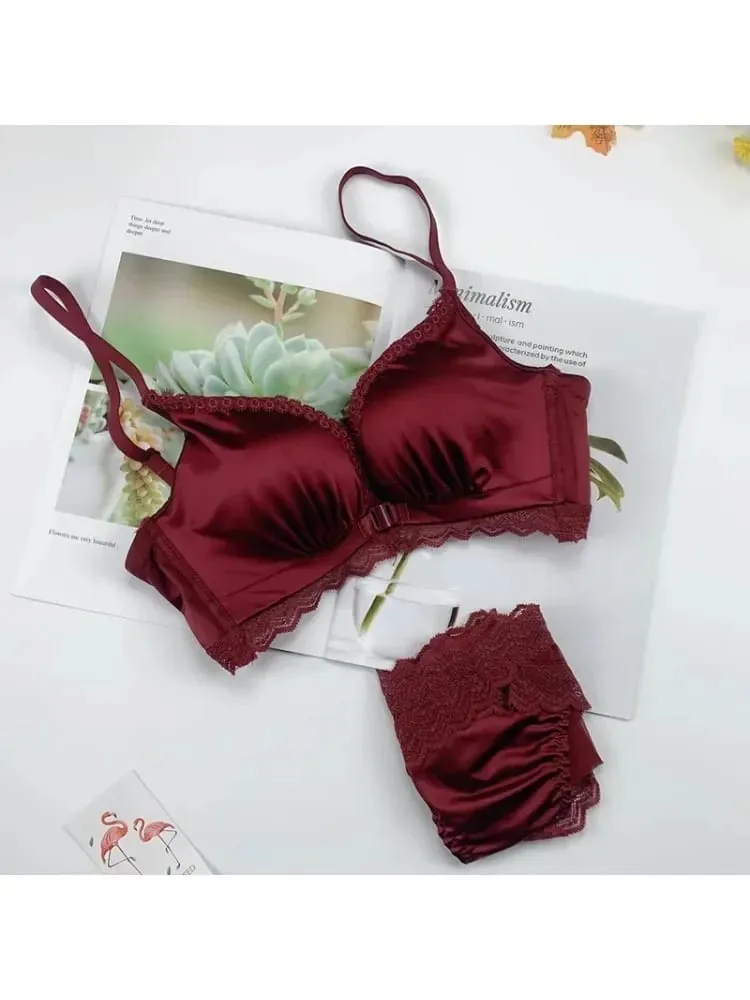 Push Up BH-sæt med frontlukning - Små buste til kvinder med blondebøjler Lingeri | Pull Up Lift Sexet tynd skønhed ryg bralette — image 1