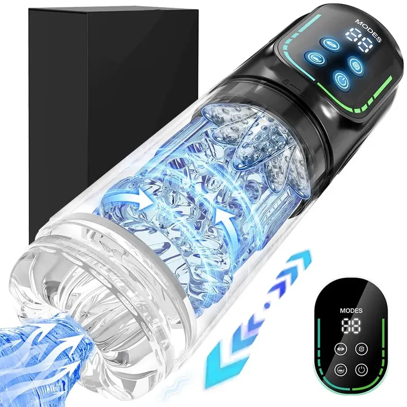 IPX7 LED 자동 남성 자위대 컵 7 회전 핥는 모드 포켓 음모 Stroker 구강 섹스 토이 남성용