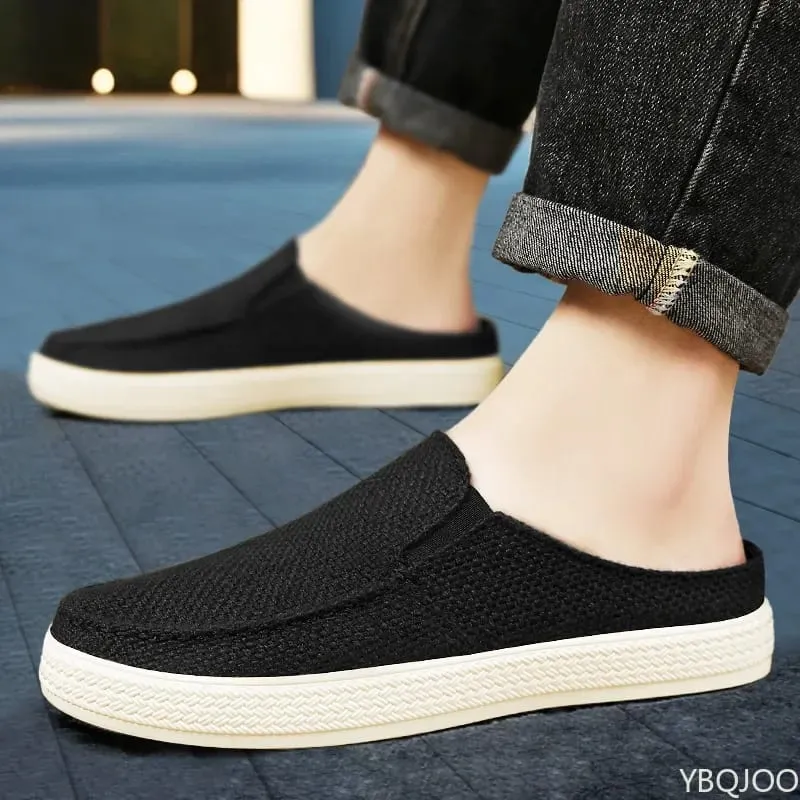Summer breathable solid color versatile and comfortable one foot men's cloth shoes casual lightweight half drag loafers — image 2