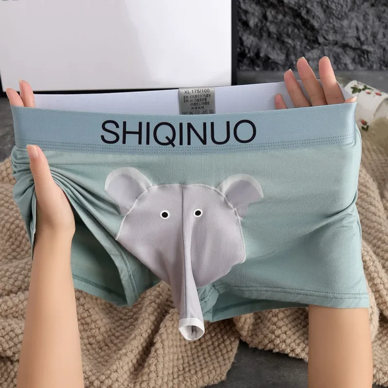Caleçon homme mignon imprimé éléphant Taille élastique avec lettre Pochette 3D Souple Respirant Sommeil quotidien Maison Décontracté Confortable Sous-vêtements — image 13