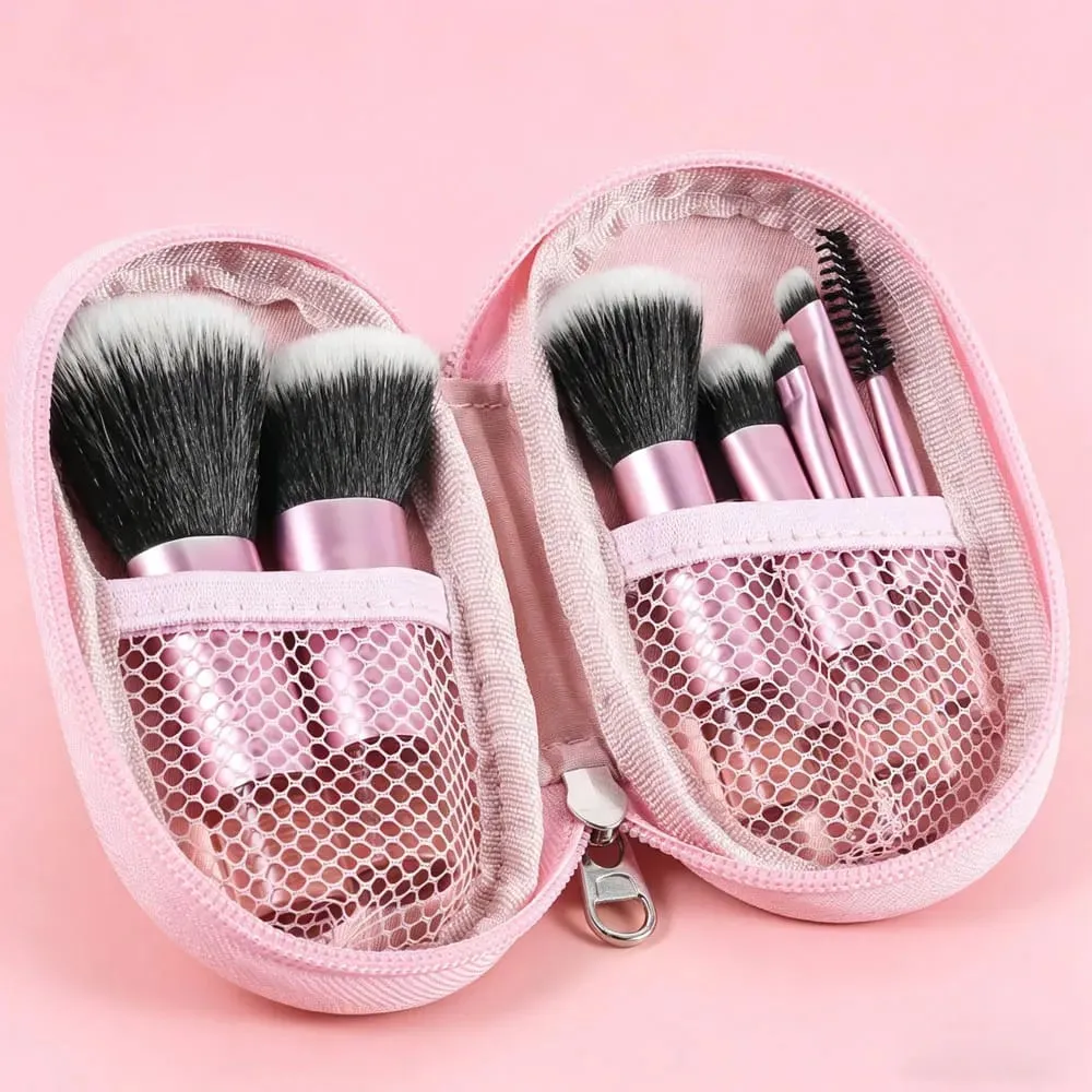 10 stykke mini bærbar makeup børste sæt en rejse Essential multifunktionelle bløde børster med inkluderet opbevaringspose — image 5