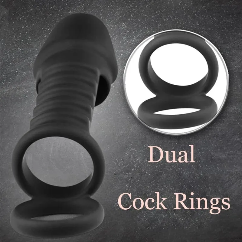 Male Penis Sleeve Dual Cock Rings Delay Ejaculation Nozzle Penis Rings Enlargement Reusable Cockring Sex Toys for Men Adults — image 3