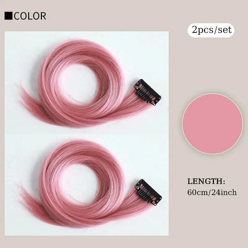 Extensions de cheveux à clips colorés, 2 pièces/ensemble, mèches de fête, 24 pouces, longues et lisses, postiche pour Halloween, vêtements de noël — image 10