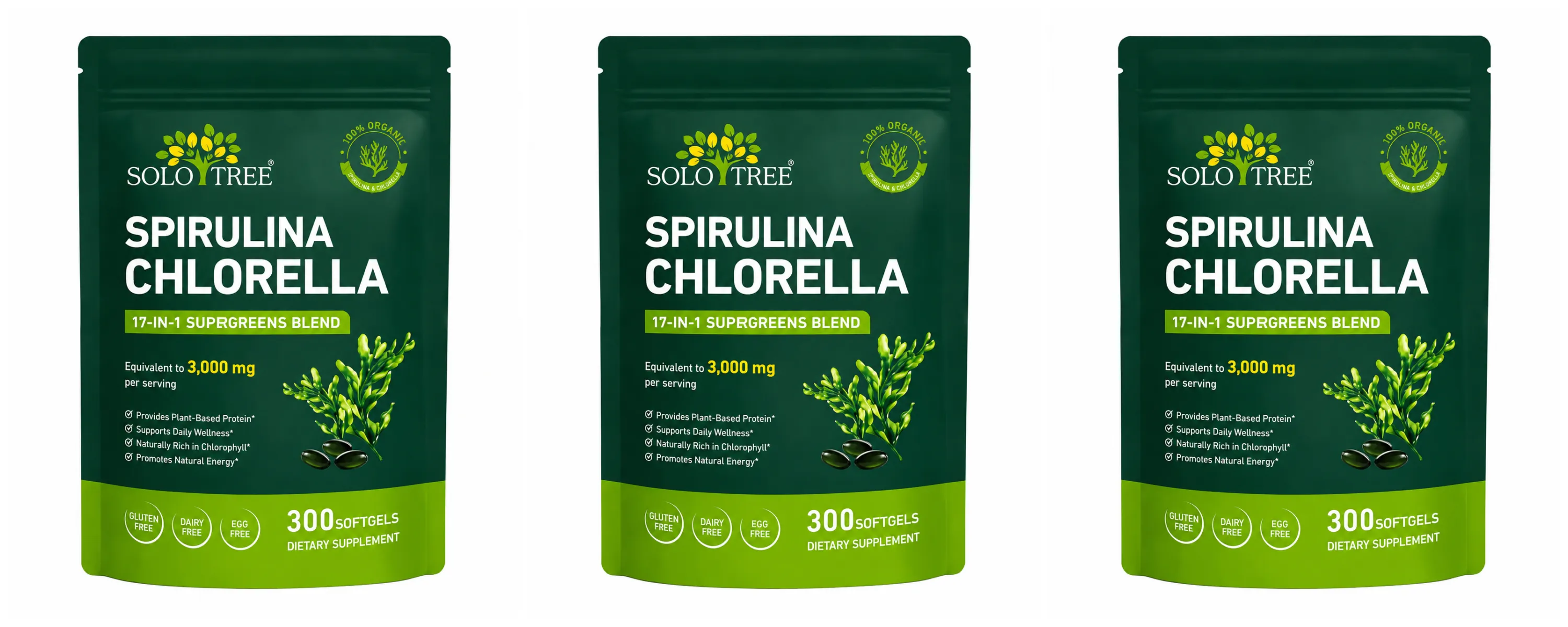 Solo Tree Spirulina Chlorella Softgels dengan Mikroalga Organik Vitamin B6 B12 Keseimbangan Pencernaan & Dukungan Kekebalan Tubuh 300 Softgels — image 9
