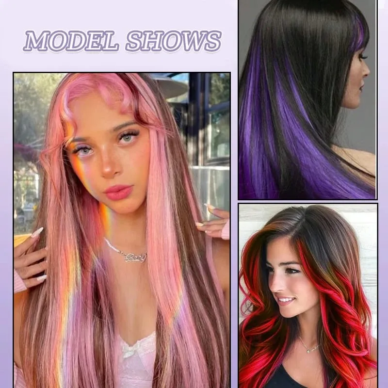 Extensions de cheveux à clips colorés, 2 pièces/ensemble, mèches de fête, 24 pouces, longues et lisses, postiche pour Halloween, vêtements de noël — image 7