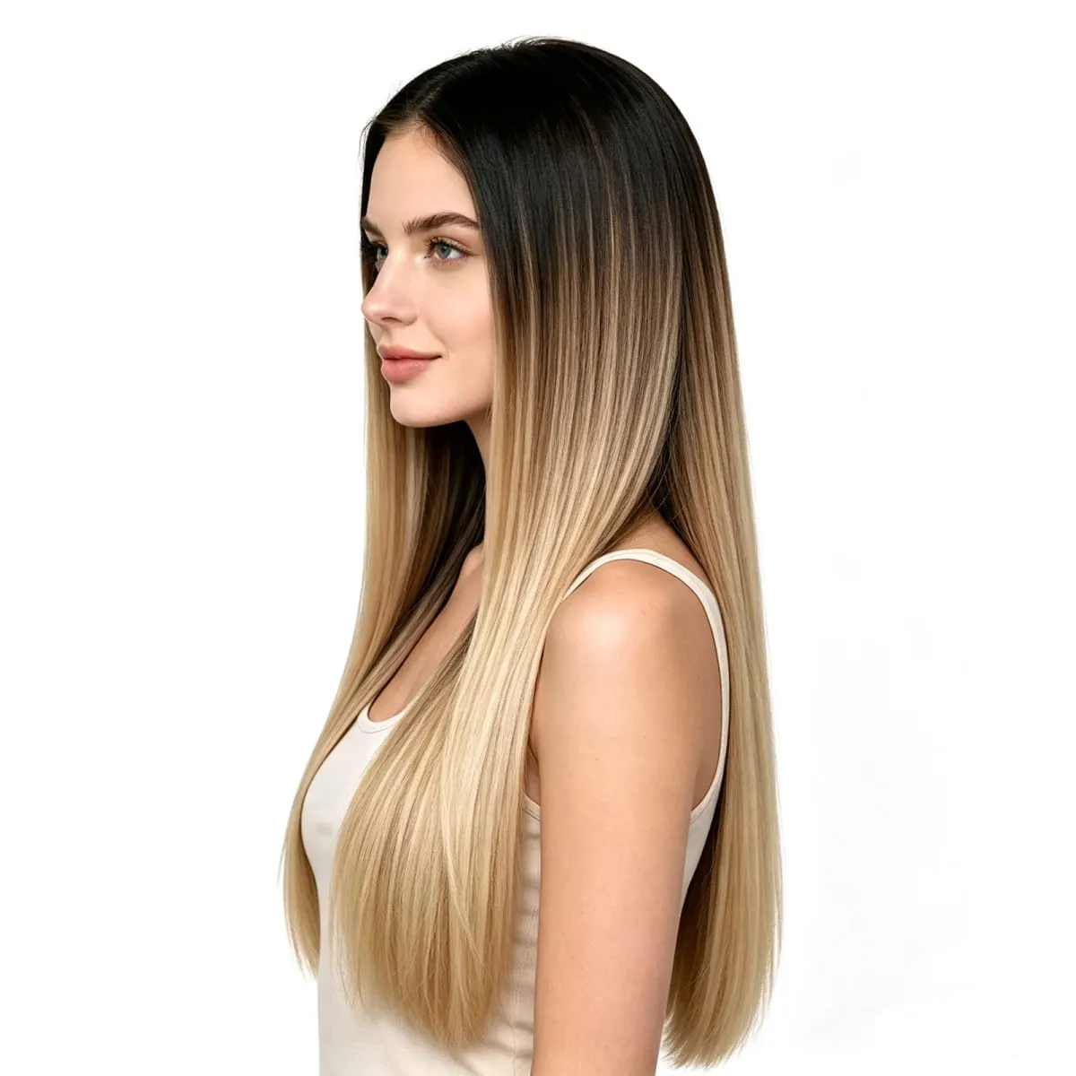 U Shaped One Piece Clip In Hair Extensions 4 Secure Clips Straight Ombre Synthetic Hairpiece 140g For Daily Party