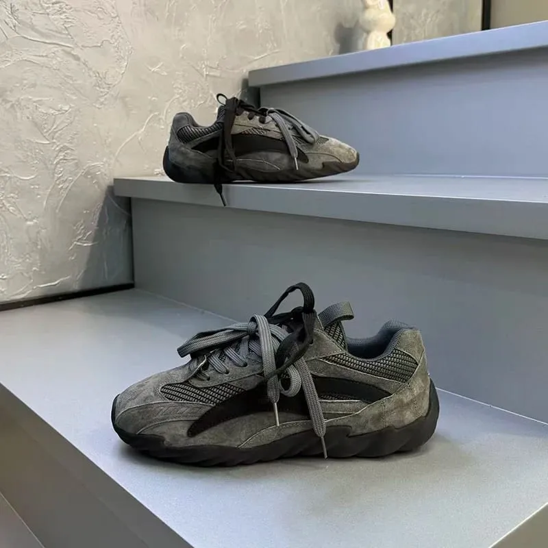 Vintage สีดำหนา Soled Patchwork รองเท้าผ้าใบบุรุษฤดูใบไม้ผลิ Breathable Jogging รองเท้า Low-top Lace-up Sporty รองเท้าฤดูร้อน — image 8