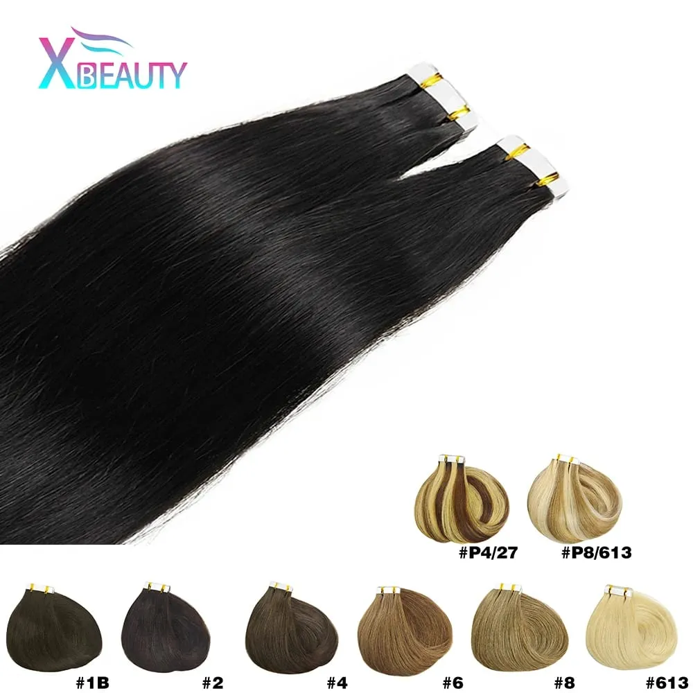 Gerade Tape-in-Haarverlängerungen, selbstklebend, unsichtbar, nahtlos, 100 % Echthaar, 20 Stück/50 g, austauschbares Klebeband, natürliches Schwarz — image 2