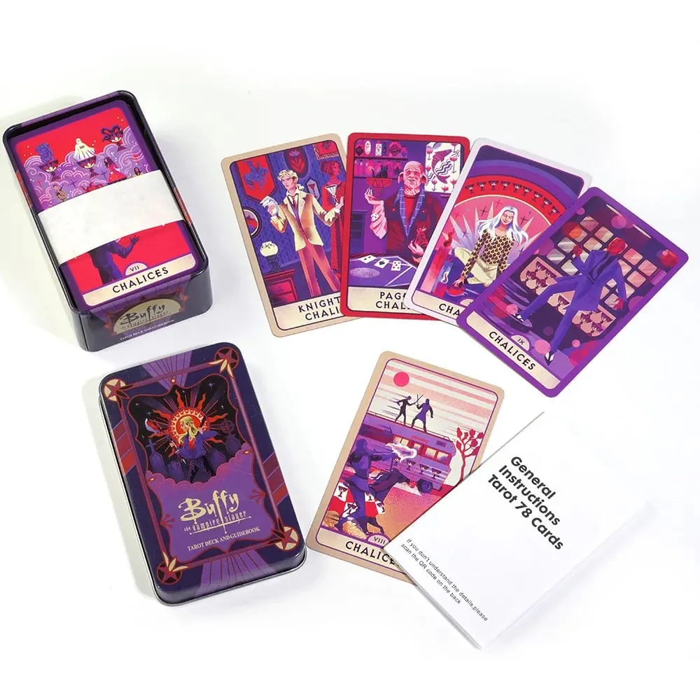 10.3*6cm Dek Tarot Buffy The Vampire Slayer Dalam Kotak Timah dengan Tepi Berserpuh Merah 78 Keping Kad Tarot Bertemakan Kartun dengan Buku Panduan — image 3
