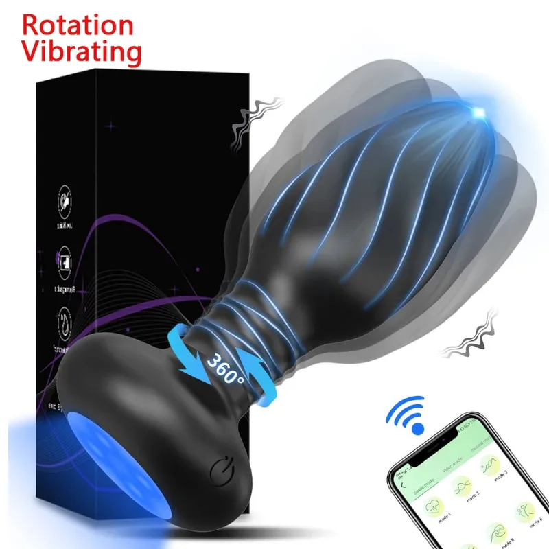 APP Kontrolü LED Rotasyon Titreşimli Butt Plug Kadınlar için Wiggle Anal Vibratör Eşcinsel Erkekler Anal Plug Etkileşim Seks Oyuncak Çiftler için — image 9