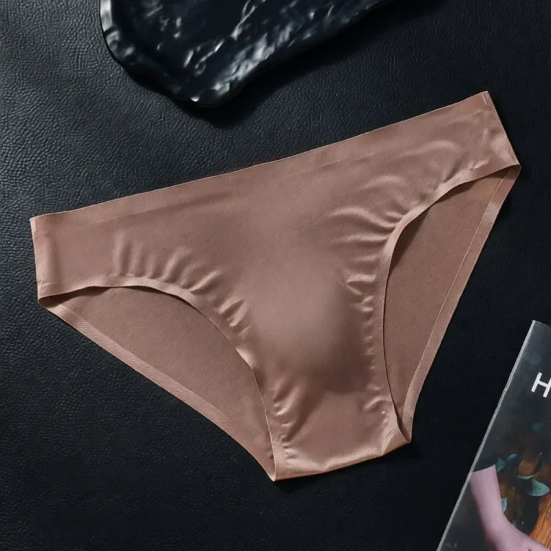Slip sans couture pour hommes, sous-vêtements en soie glacée, pochette 3D, respirant, séchage rapide, taille basse, élastique, doux, couleur unie — image 3