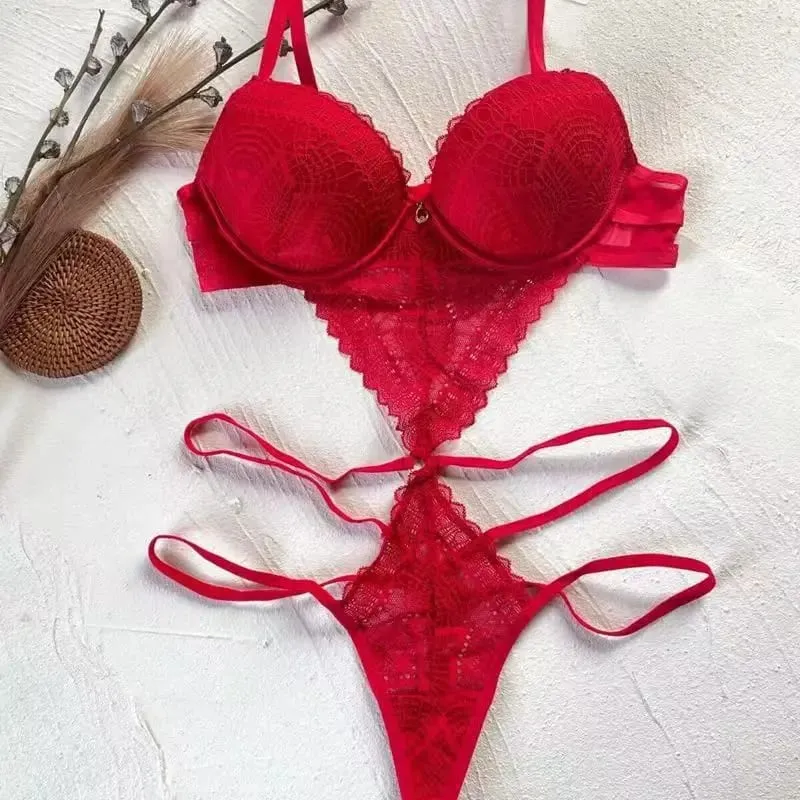 Body sexy en dentelle – Sous-vêtements modelants à col en V profond pour petit buste, lingerie creuse une pièce légère et ajustée
