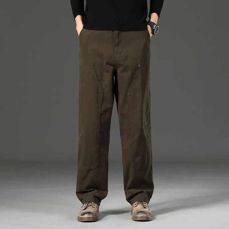 Haute qualité printemps nouveau Style droit ample hommes pantalons décontractés Rivet épissage Style Safari coton pantalon armée vert jean — image 10