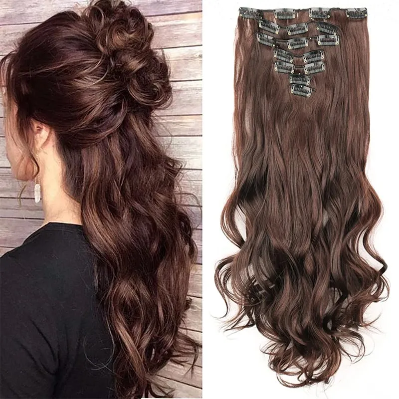 22Inch Long Straight Wavy Hair Extension 7Pcs/Set 16 Clips High Tempreture Synthetic Hairpiece Clip In Hair Extensions — image 2