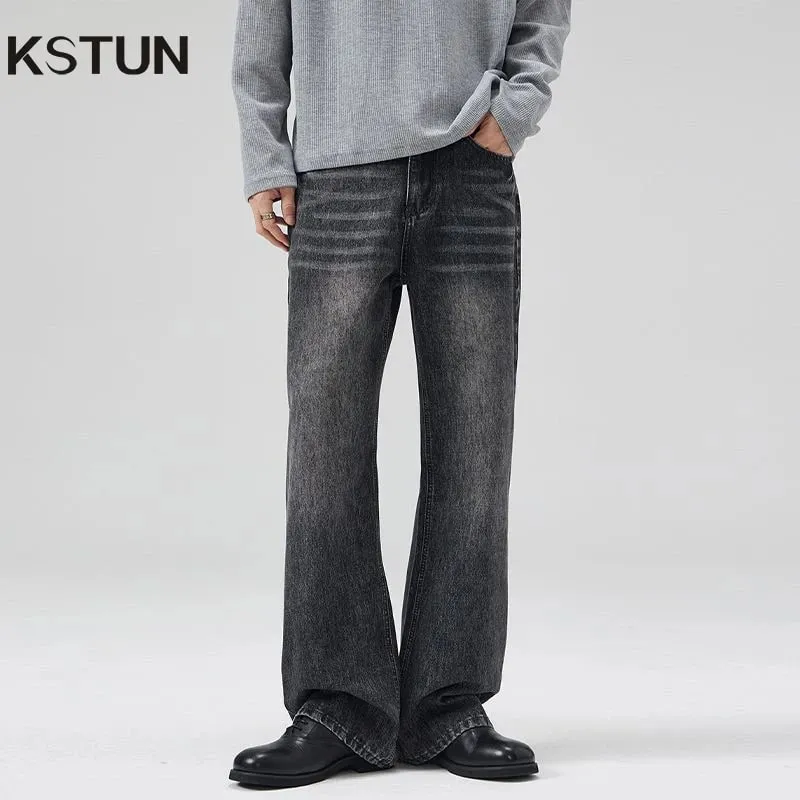 2025 primavera nuovi uomini jeans svasati pantaloni in denim con taglio a stivale dritti jeans grigi vintage uomo comfort pantaloni da uomo fondo a campana — image 2