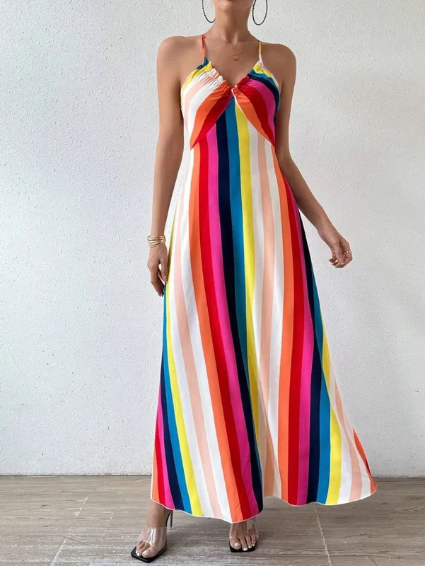 Abito estivo da donna con motivo etnico, spacco sulla coscia, abiti estivi da donna, abito lungo con volant alla moda Boho per la spiaggia — image 6