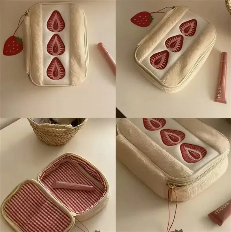 Strawberry Sandwich Cosmetic Tools Bag Large Capacity Makeup Brushes Lipstick Storage Bag Multi-Functional Comestic Organizer — image 6