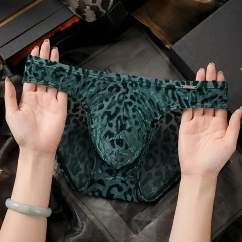 Comfortable Ice Silk Men Briefs Mesh Low Waist Sheer Underwear Convex Pouch Transparent Leopard Print Panties Date Night — image 13