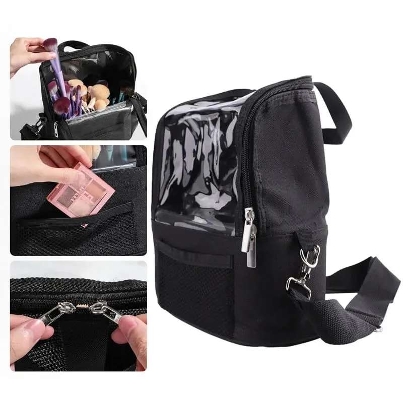 Porte-pinceau de maquillage transparent avec couvercle, sac de rangement pour pinceaux de maquillage de grande capacité, sacs de maquilleur debout avec sangle et séparateurs — image 3