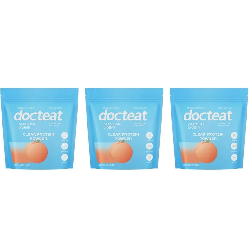Docteat 복숭아 차 투명 단백질 파우더 455g 분리유청 및 스테비아 20g 단백질 저지방 0g 설탕 피트니스 운동 회복 지원 — image 9