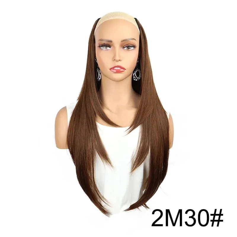 Synthetic 55cm V-shaped Layered 4 Clips Long Straight Hair Extension Natural Invisible Hairpiece Wig for Women — image 10