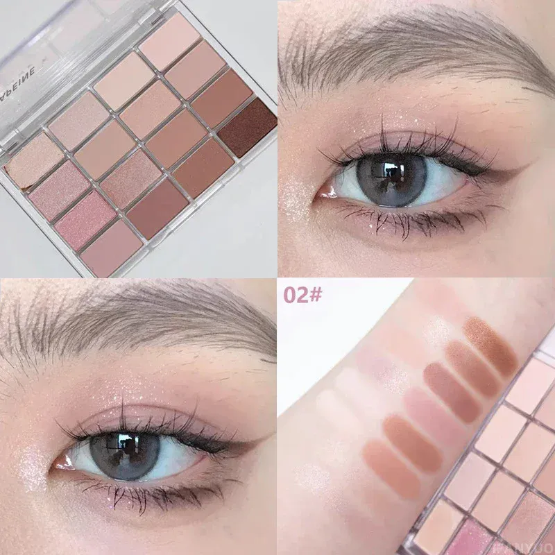16-Color Matte Black Pink Eyeshadow Palette Matte Pearlescent Low Saturation Long Lasting Brown Glitter Eye Shadow Eye Makeup — image 5