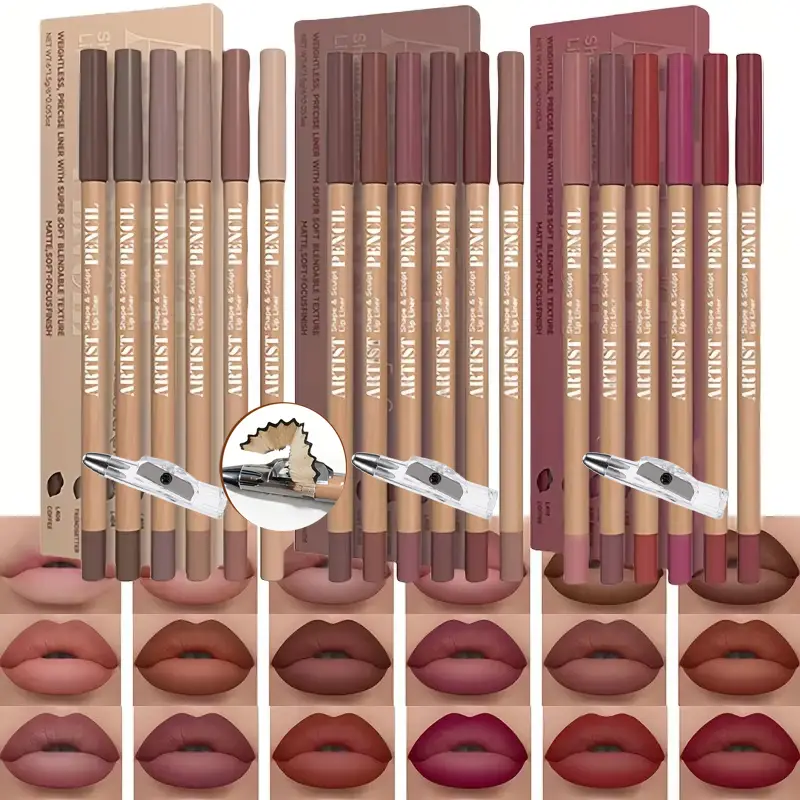 Juego de maquillaje de labios de 7 piezas: 6 delineadores de labios mate + 1 sacapuntas. Delineadores de labios mate de larga duración con fórmula resistente al agua — image 2