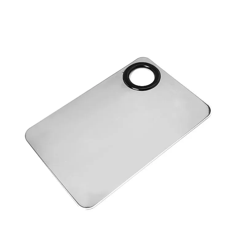 Paleta de mistura de maquiagem atualizada, bandeja de mistura de metal em aço inoxidável com espátula, ferramenta artística para base de mistura, arte em unhas — image 5