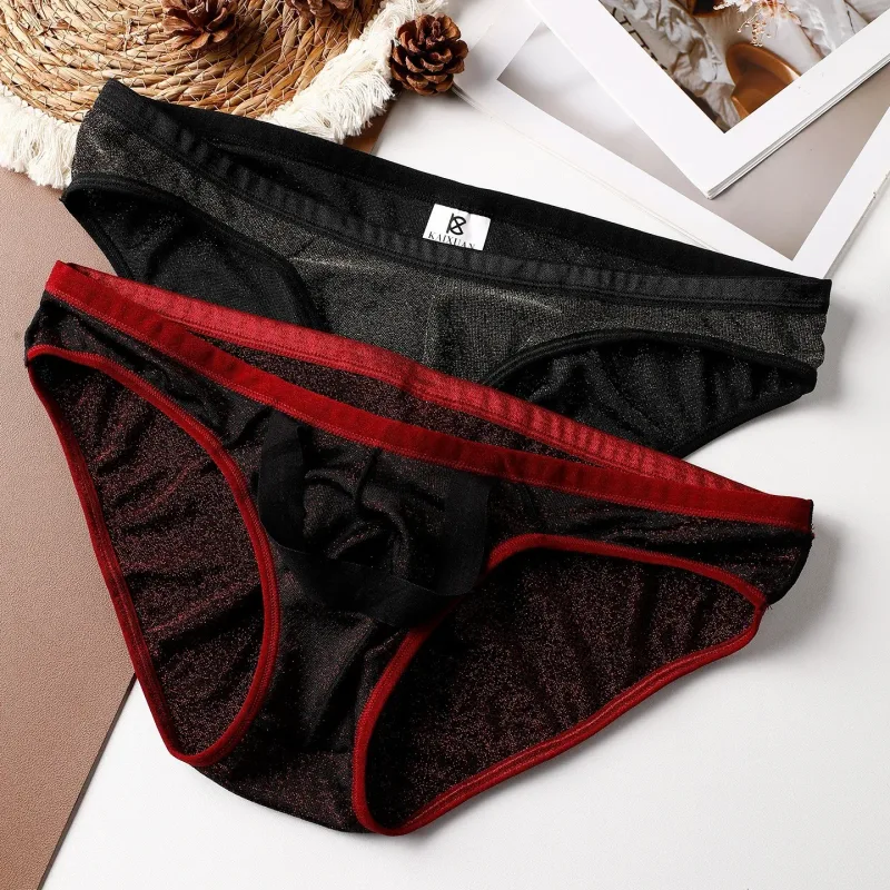 Herren-Höschen aus Eisseide, dreieckig, sexy, U-förmig, dünne Slips, atmungsaktives Mesh, niedrige Taille