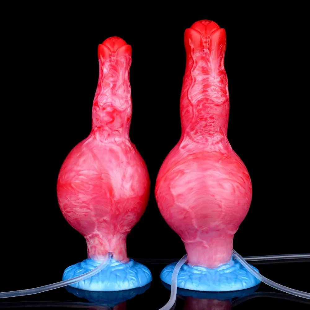 Eiaculazione Plug anale Cane/Lupo Pene gonfiabile con nodo grosso con funzione di squirto Giocattolo del sesso con ventosa forte per donne e uomini