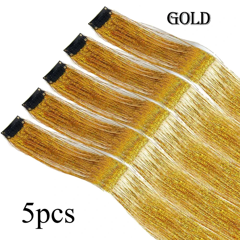 ขายส่ง 5 ชิ้น/แพ็คประกายเงาต่อผมคลิปใน Sparkle ผมเงา Tinsel Rainbow Shiny Sparkle ผม Tinsel สีชมพู/ สีแดง — image 13