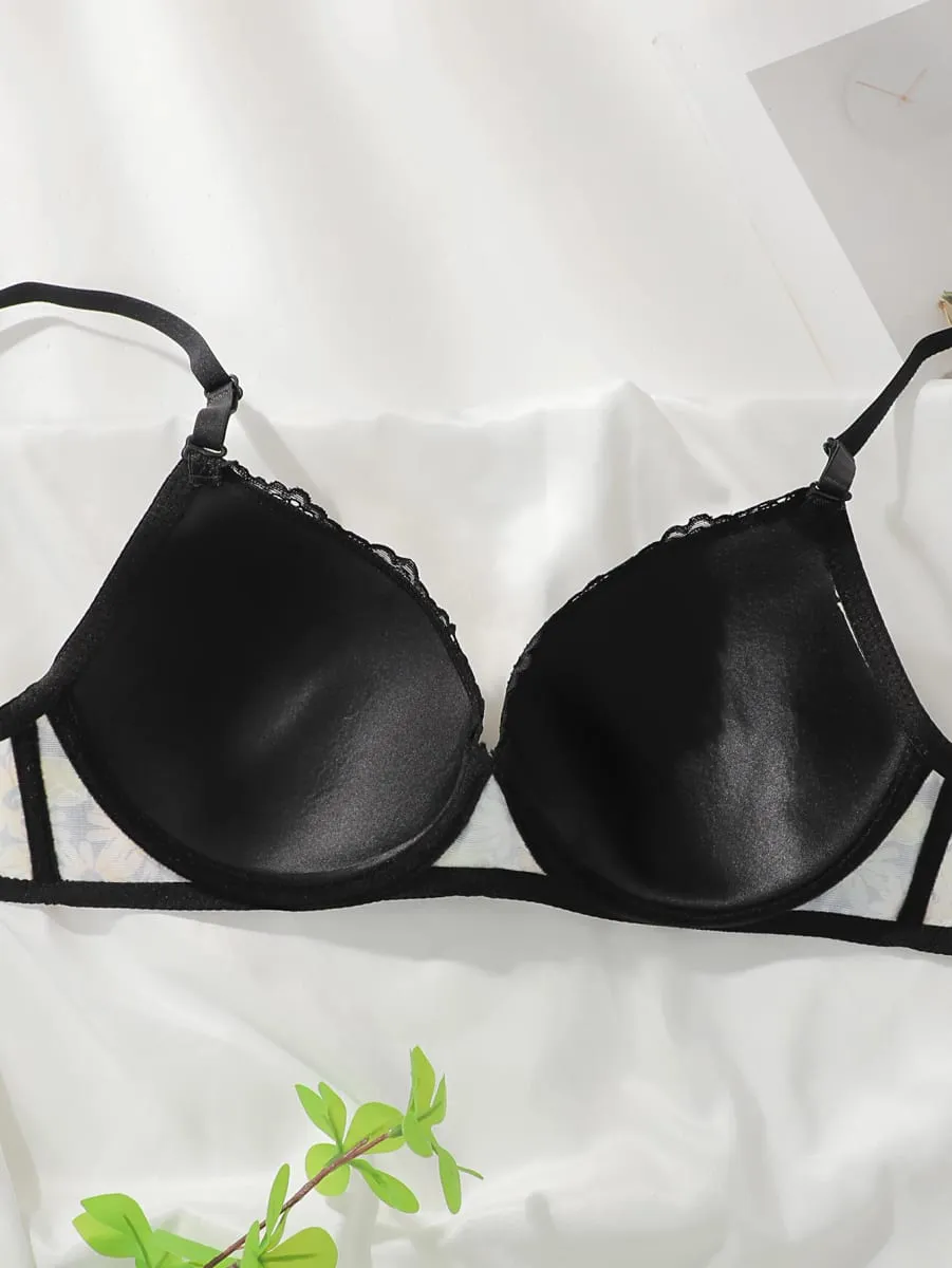 Intimo da donna con motivo crisantemo in pizzo ricamato con cerchi in acciaio Reggiseno push up comodo e traspirante B6017 — image 4