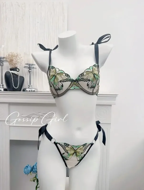 Reggente Pizzo Francese Farfalla Rete Trasparente Spalline Elastiche Senza Spugna 세트 Intimo S-XL Nuovo Morbido — image 12