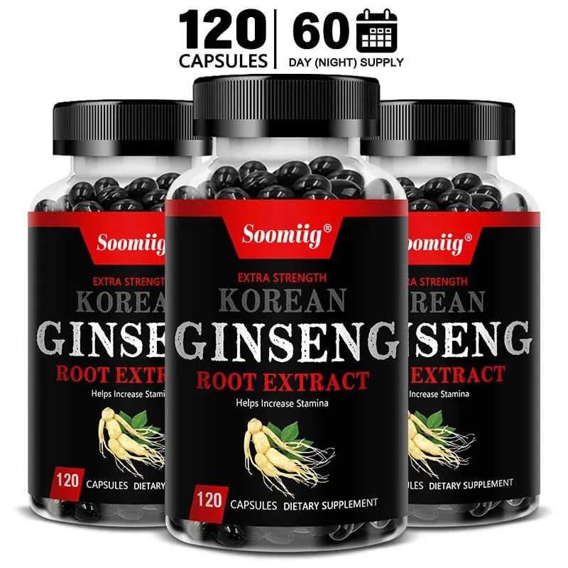 โสมเกาหลีที่แข็งแกร่ง 120 แคปซูลมังสวิรัติ Energy Stamina & Focus + หน่วยความจำและประสิทธิภาพทางจิตสำหรับผู้ชายและผู้หญิง — image 1