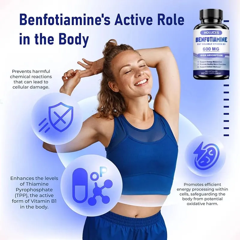 Benfotiamin-Ergänzungsmittel mit hoher Absorption von Vitamin B1 unterstützt gesunde Nerven, Glukosestoffwechsel und antioxidative Abwehr — image 5