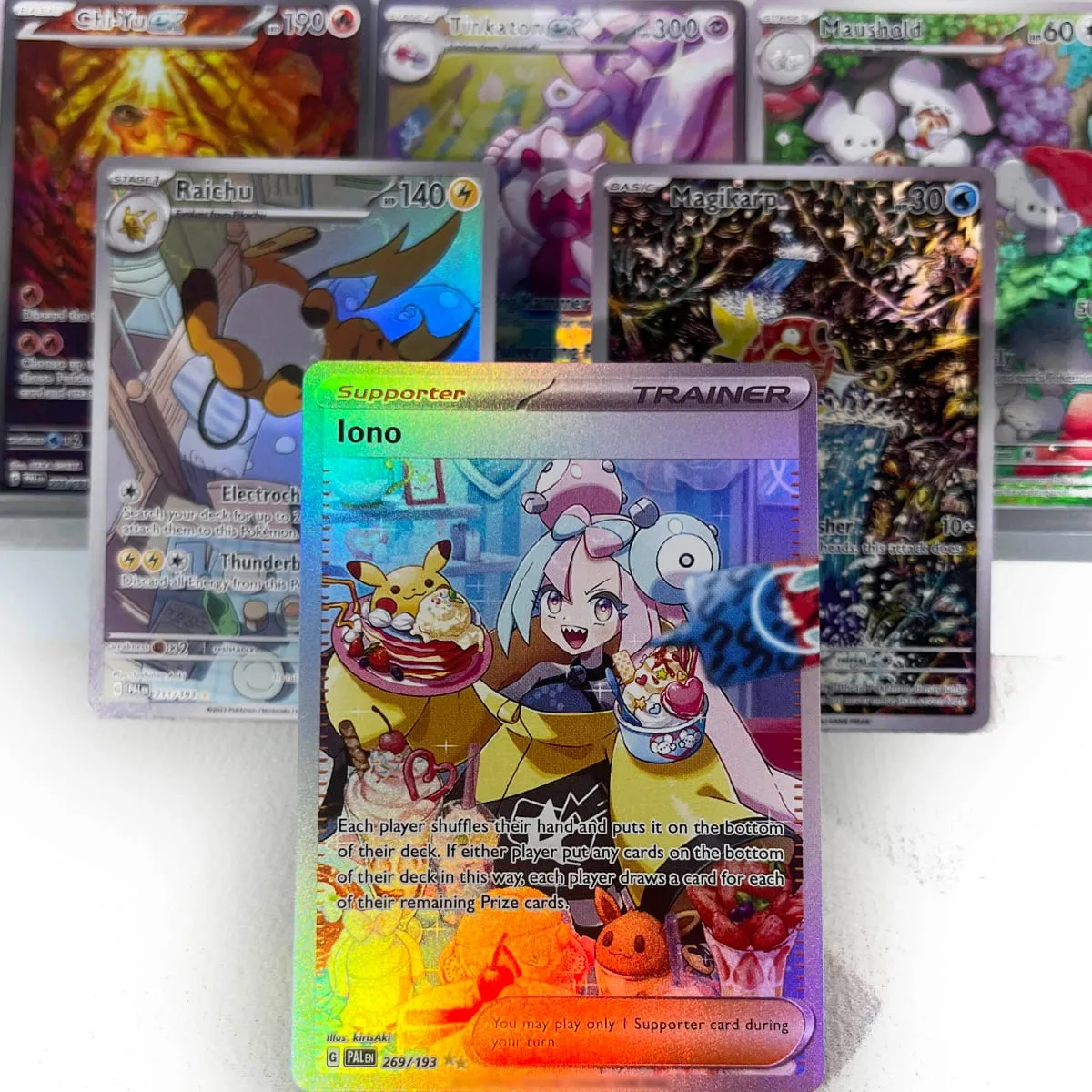 Paldea Evolved การ์ด PKM PTCG4-C GX Rainbow Magikarp Raichu Tyranitar Iono คอลเลกชันที่หายาก Battle ของเล่นของขวัญสำหรับงานอดิเรก — image 4