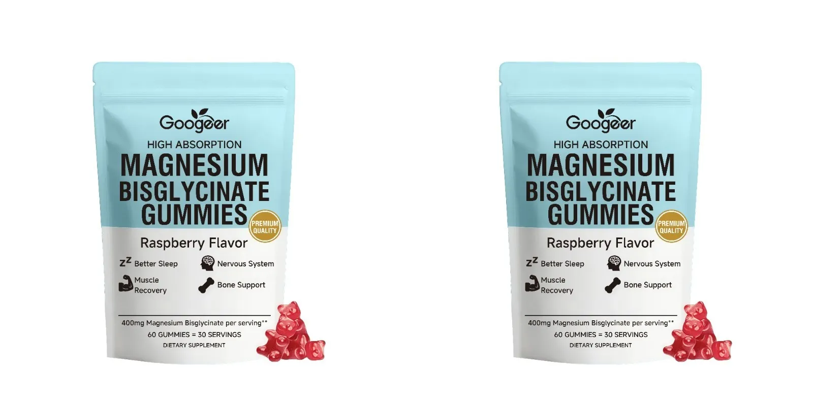 Gummies au bisglycinate de magnésium, saveur de framboise, 400 mg de magnésium, vitamine D3, Zinc, haute Absorption, 60 unités, supplément quotidien — image 9