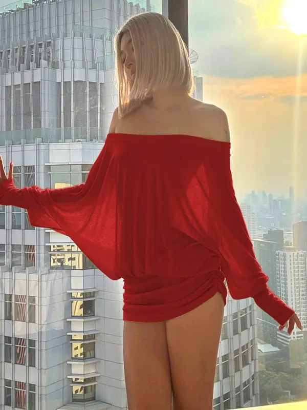 Dulzura Off Shoulder Lengan Panjang Gaun Mini Patchwork Ruched Pakaian Kasual Elegan Wanita Seksi Pakaian Kelab Pesta Musim Bunga Musim Panas — image 14