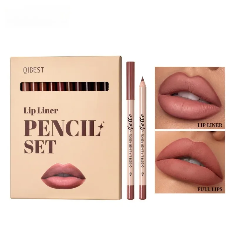Set Pelapik Bibir Matte 12 Keping Licin dan Mudah Dipakai Pelapis Bibir Kesan Solekan Semulajadi Tidak Luntur dan Tidak Luntur